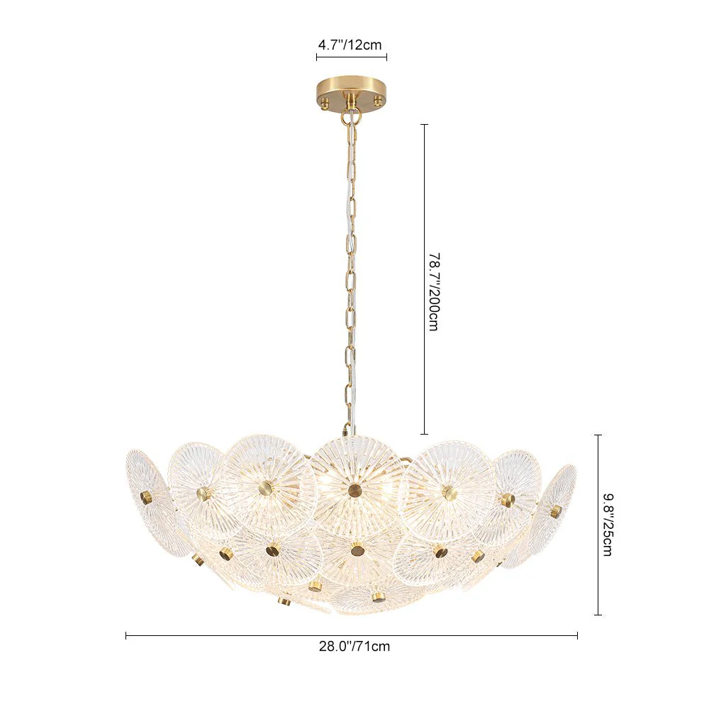 Glam Brass Ribbed Glass Floral Round Basket Chandelier - Image 3