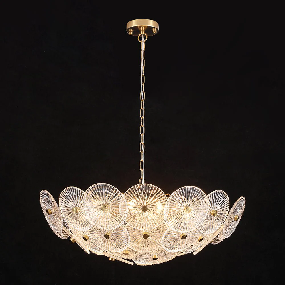 Glam Brass Ribbed Glass Floral Round Basket Chandelier - Image 4