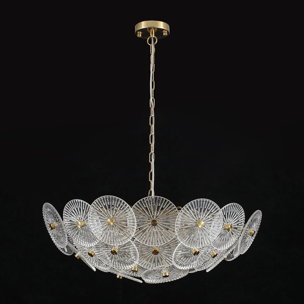 Glam Brass Ribbed Glass Floral Round Basket Chandelier - Image 5