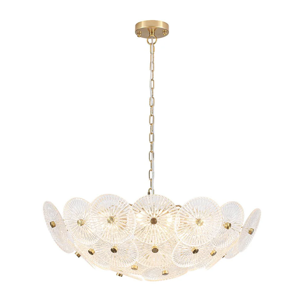 Glam Brass Ribbed Glass Floral Round Basket Chandelier - Image 6