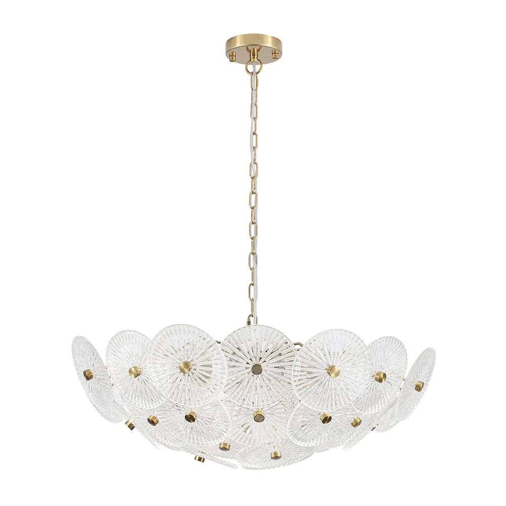 Glam Brass Ribbed Glass Floral Round Basket Chandelier - Image 7