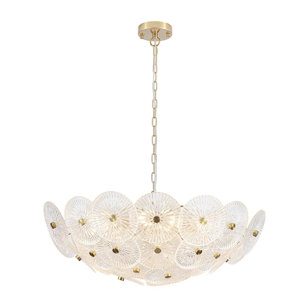 Glam Brass Ribbed Glass Floral Round Basket Chandelier - Image 8
