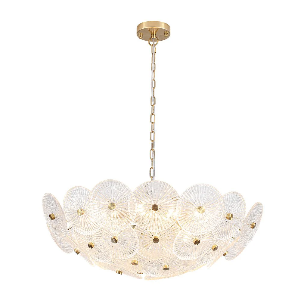 Glam Brass Ribbed Glass Floral Round Basket Chandelier - Image 9