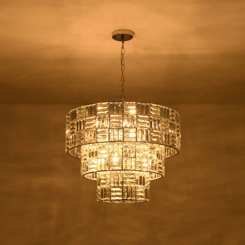 Glam Chrome Spark Cut Crystal Tiered Round Chandelier - Image 10