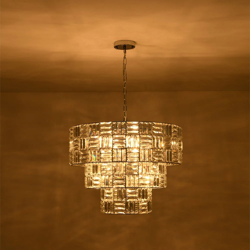 Glam Chrome Spark Cut Crystal Tiered Round Chandelier - Image 11
