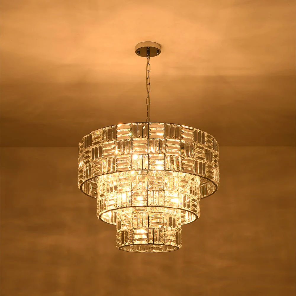 Glam Chrome Spark Cut Crystal Tiered Round Chandelier - Image 12