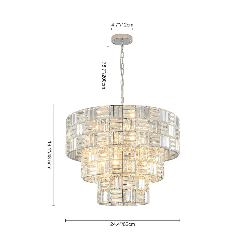 Glam Chrome Spark Cut Crystal Tiered Round Chandelier - Image 13