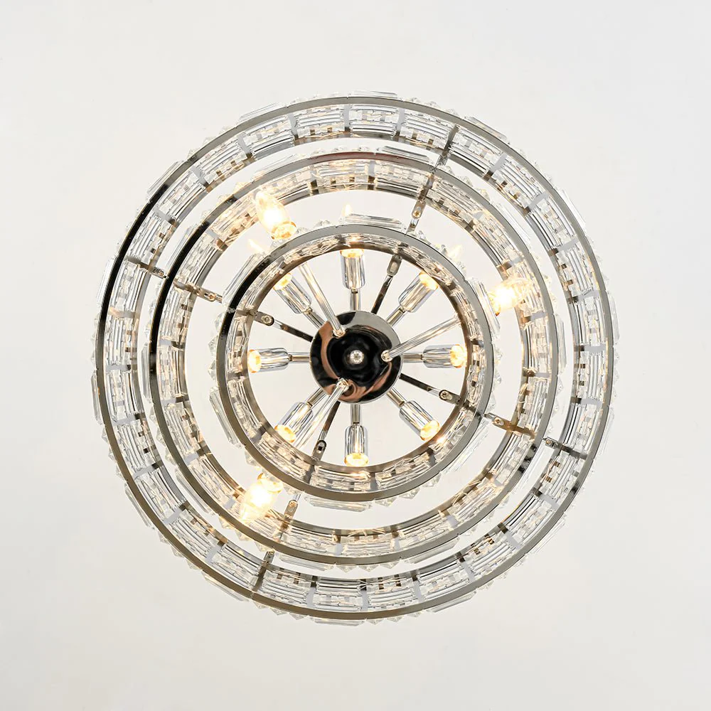 Glam Chrome Spark Cut Crystal Tiered Round Chandelier - Image 14