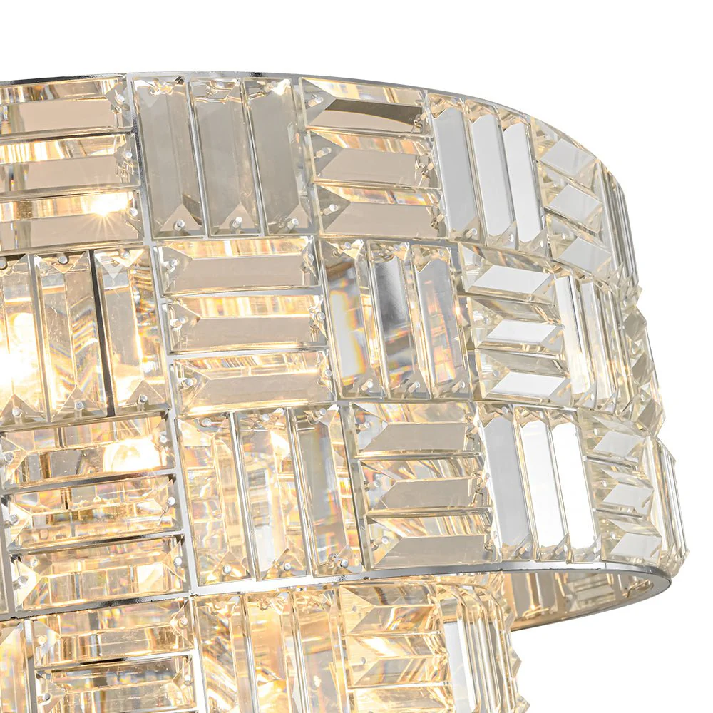 Glam Chrome Spark Cut Crystal Tiered Round Chandelier - Image 17