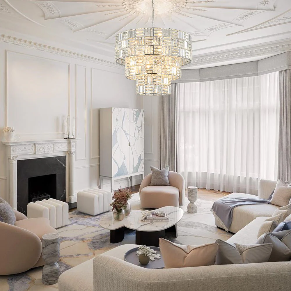 Glam Chrome Spark Cut Crystal Tiered Round Chandelier - Image 2