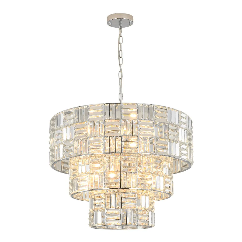 Glam Chrome Spark Cut Crystal Tiered Round Chandelier - Image 3