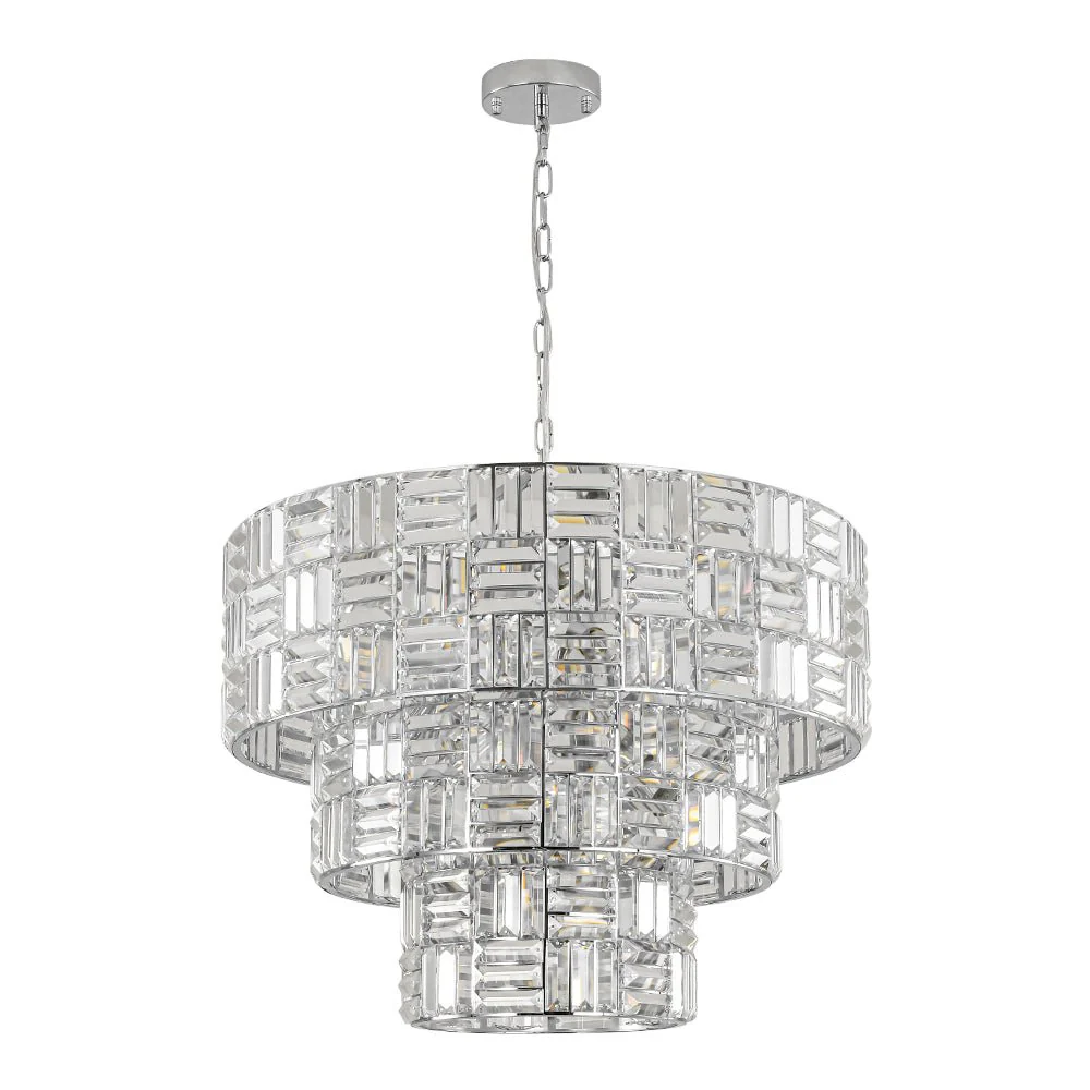 Glam Chrome Spark Cut Crystal Tiered Round Chandelier - Image 4