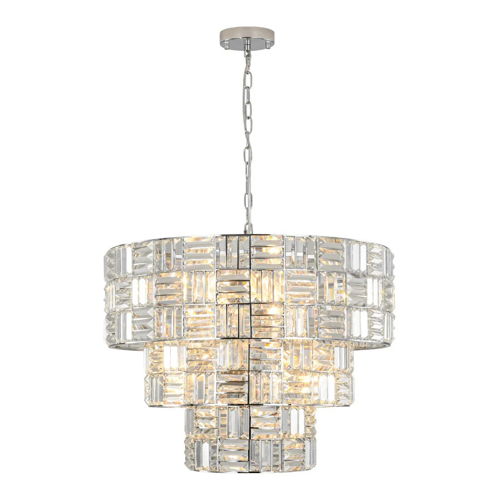 Glam Chrome Spark Cut Crystal Tiered Round Chandelier - Image 5