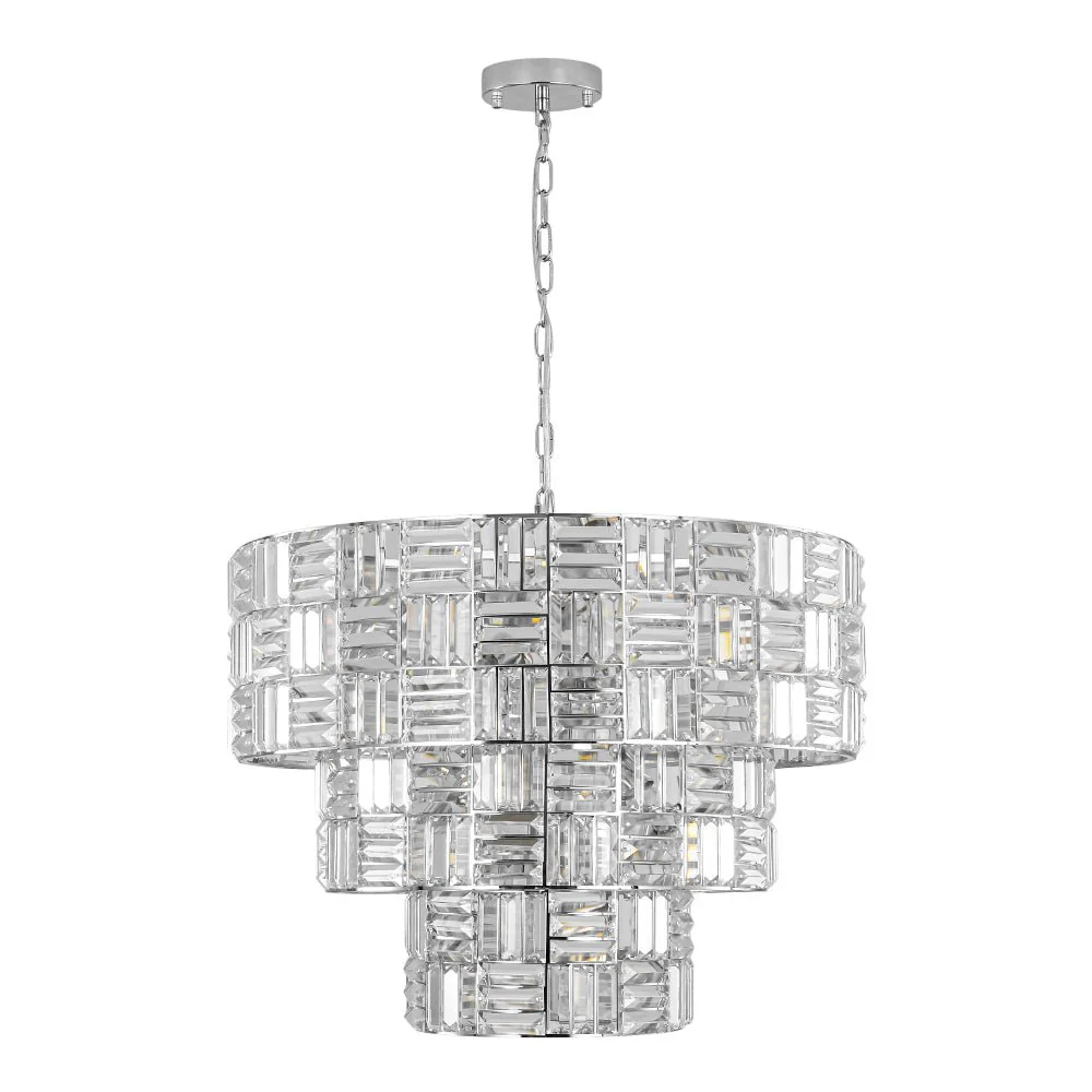 Glam Chrome Spark Cut Crystal Tiered Round Chandelier - Image 6