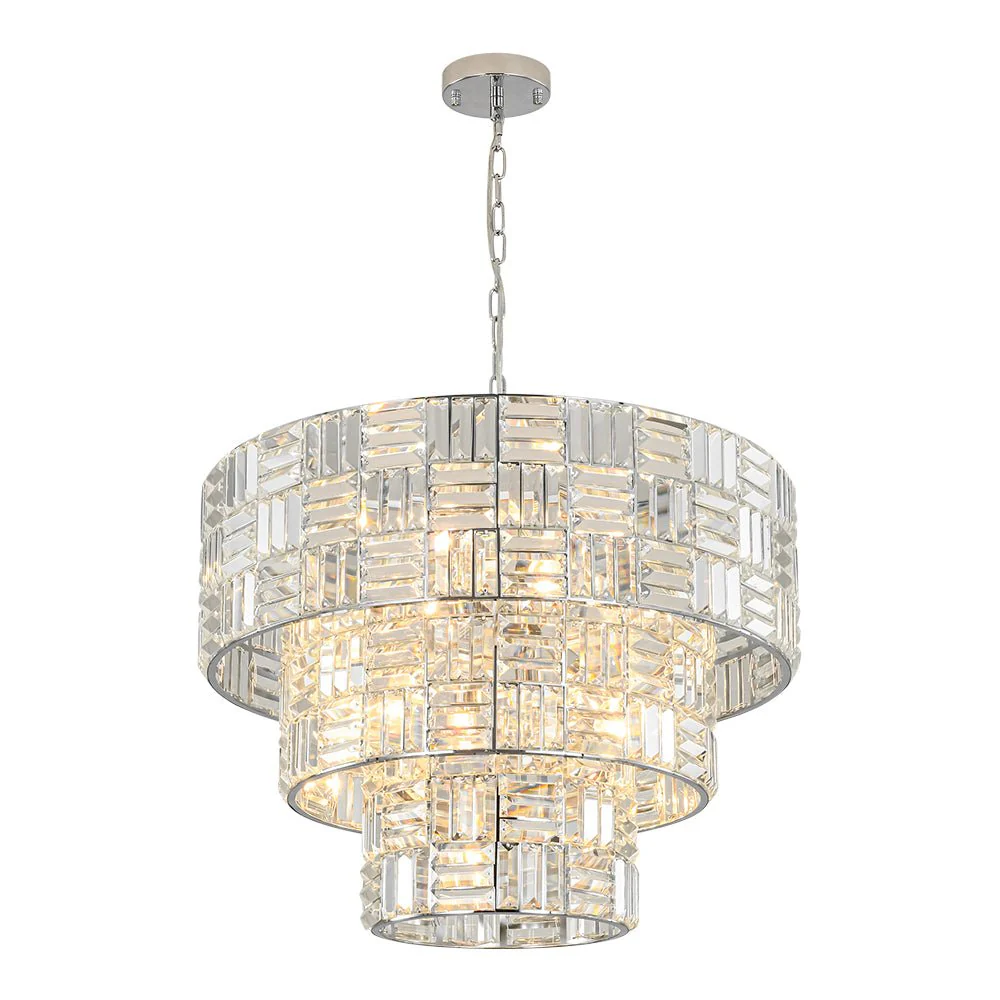 Glam Chrome Spark Cut Crystal Tiered Round Chandelier - Image 7