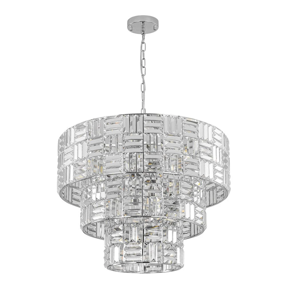 Glam Chrome Spark Cut Crystal Tiered Round Chandelier - Image 8