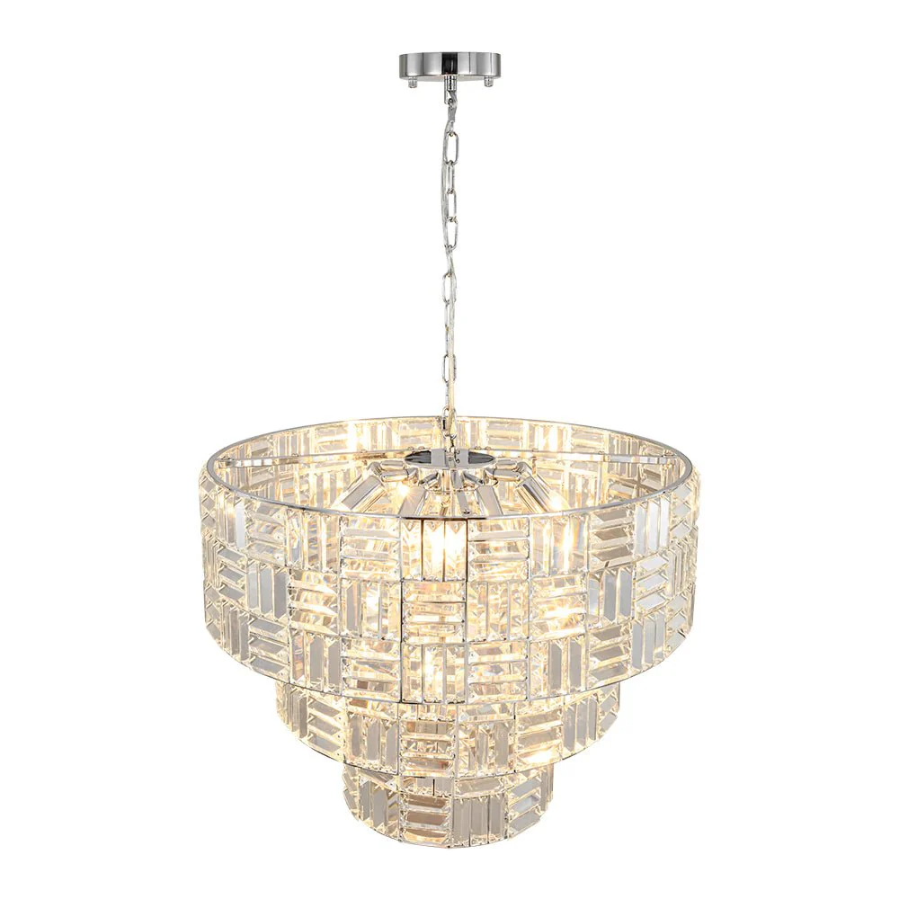 Glam Chrome Spark Cut Crystal Tiered Round Chandelier - Image 9