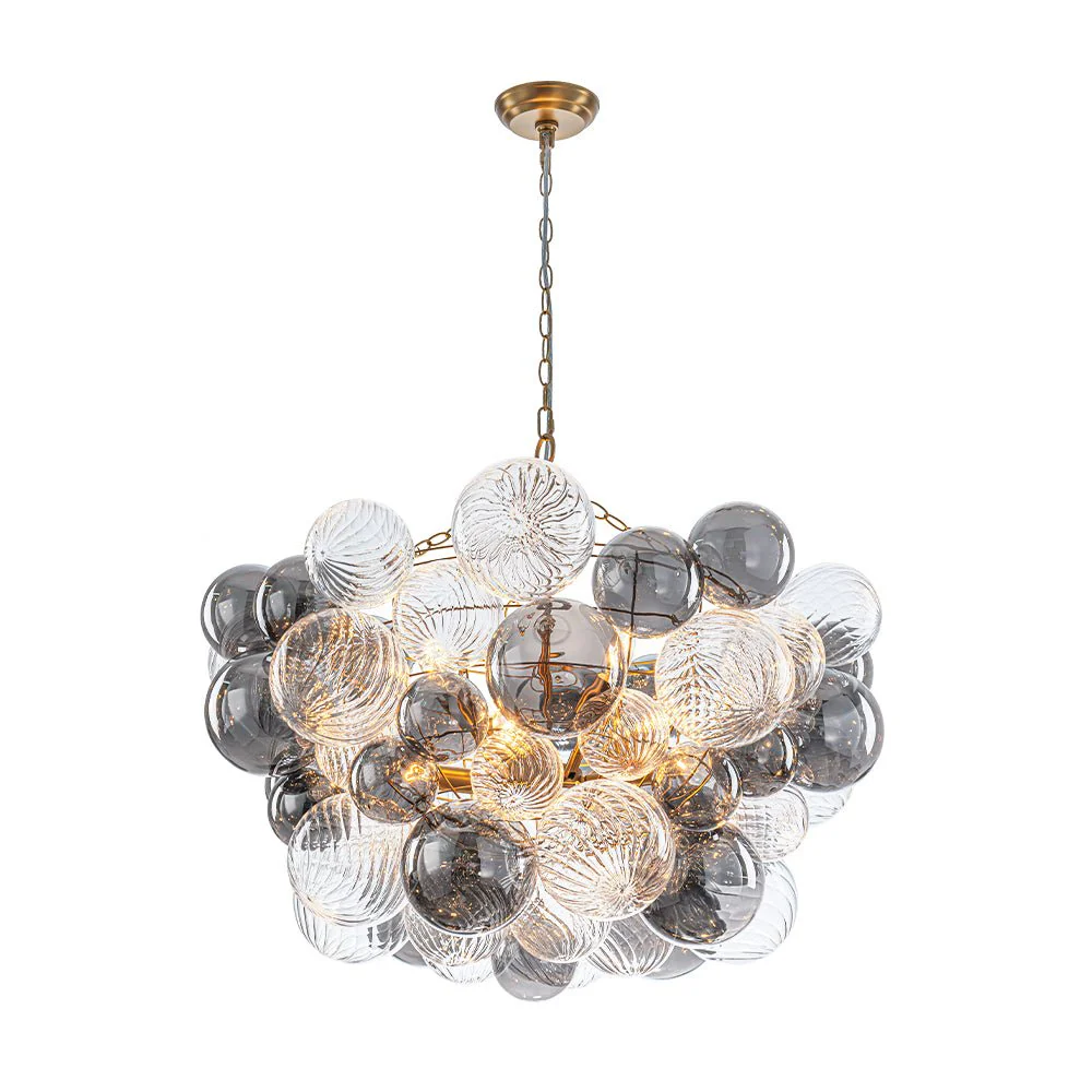 Glam Cluster Ribbed Smoked Glass Globe Bubble Chandelier - Image 10