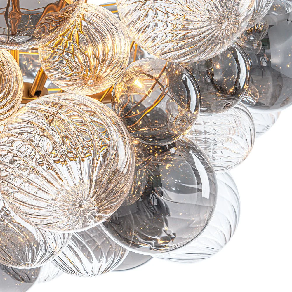 Glam Cluster Ribbed Smoked Glass Globe Bubble Chandelier - Image 12