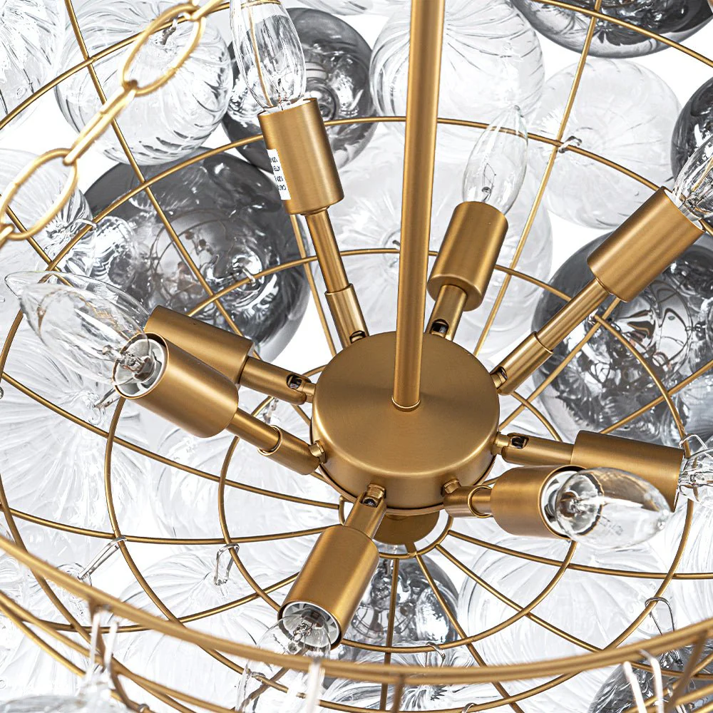 Glam Cluster Ribbed Smoked Glass Globe Bubble Chandelier - Image 14