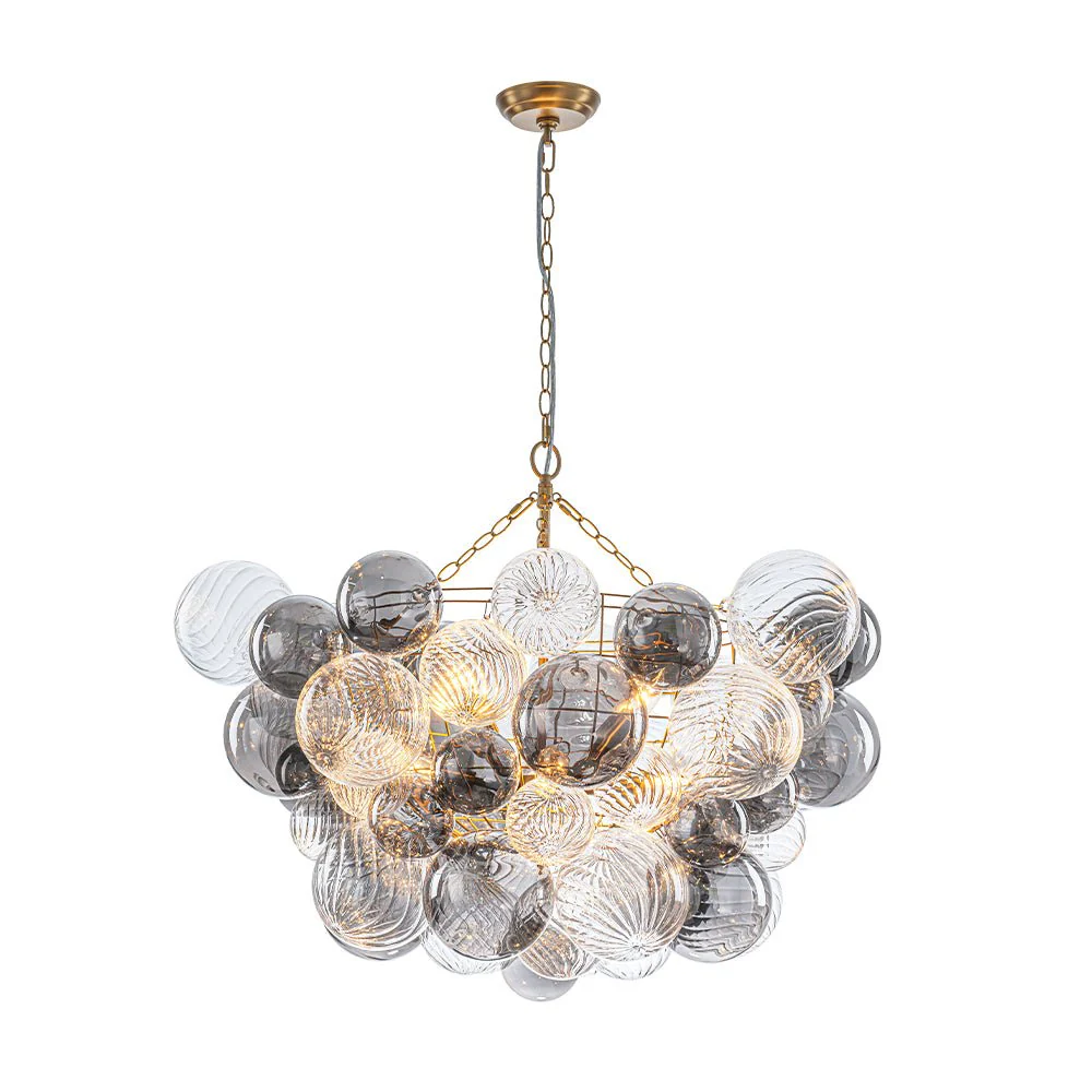 Glam Cluster Ribbed Smoked Glass Globe Bubble Chandelier - Image 3