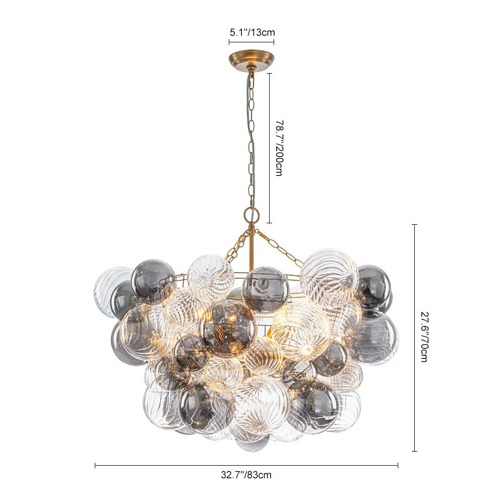 Glam Cluster Ribbed Smoked Glass Globe Bubble Chandelier - Image 6