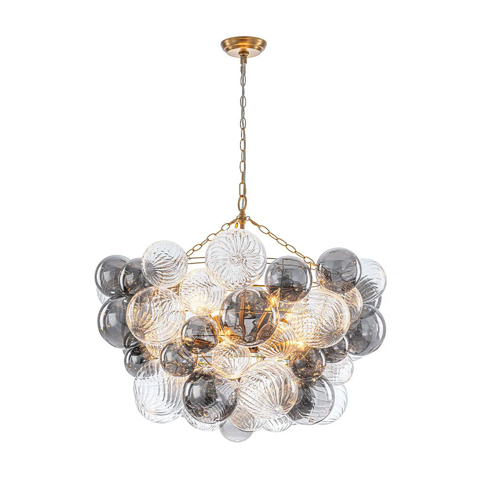 Glam Cluster Ribbed Smoked Glass Globe Bubble Chandelier - Image 7