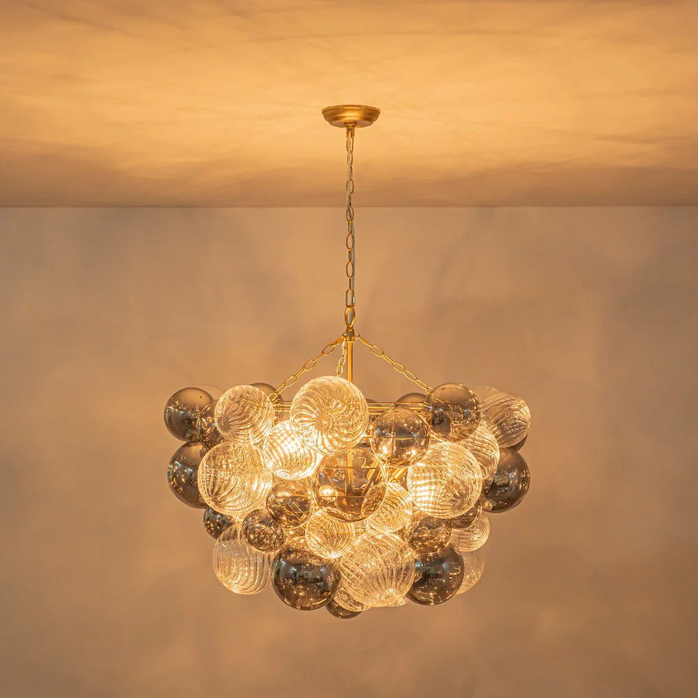 Glam Cluster Ribbed Smoked Glass Globe Bubble Chandelier - Image 8