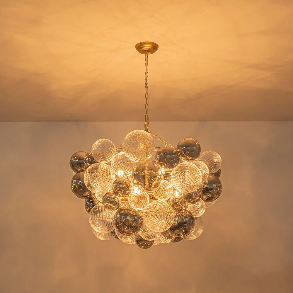 Glam Cluster Ribbed Smoked Glass Globe Bubble Chandelier - Image 9
