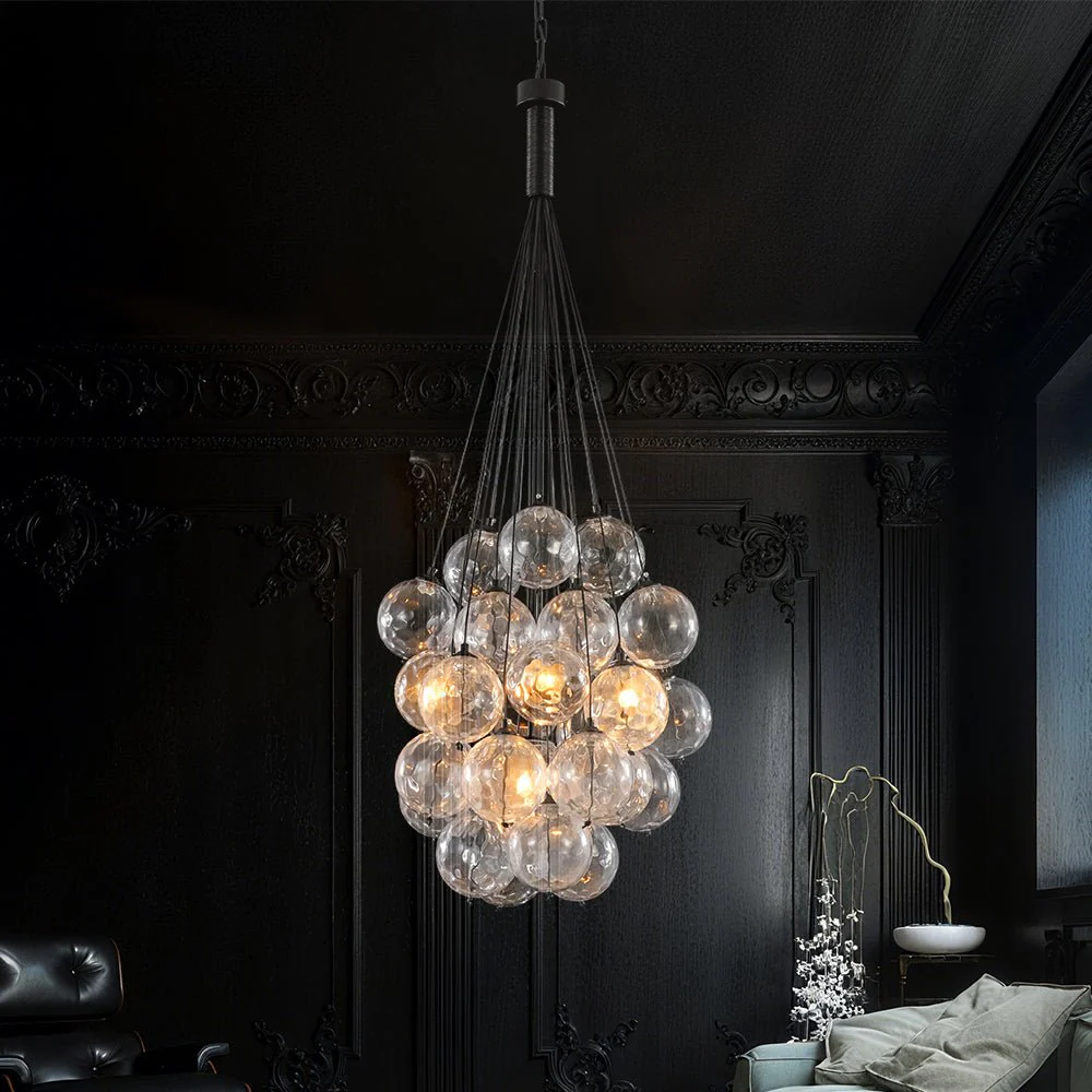 Glam Cluster Textured Water Glass Globe Bubble Chandelier - Image 3