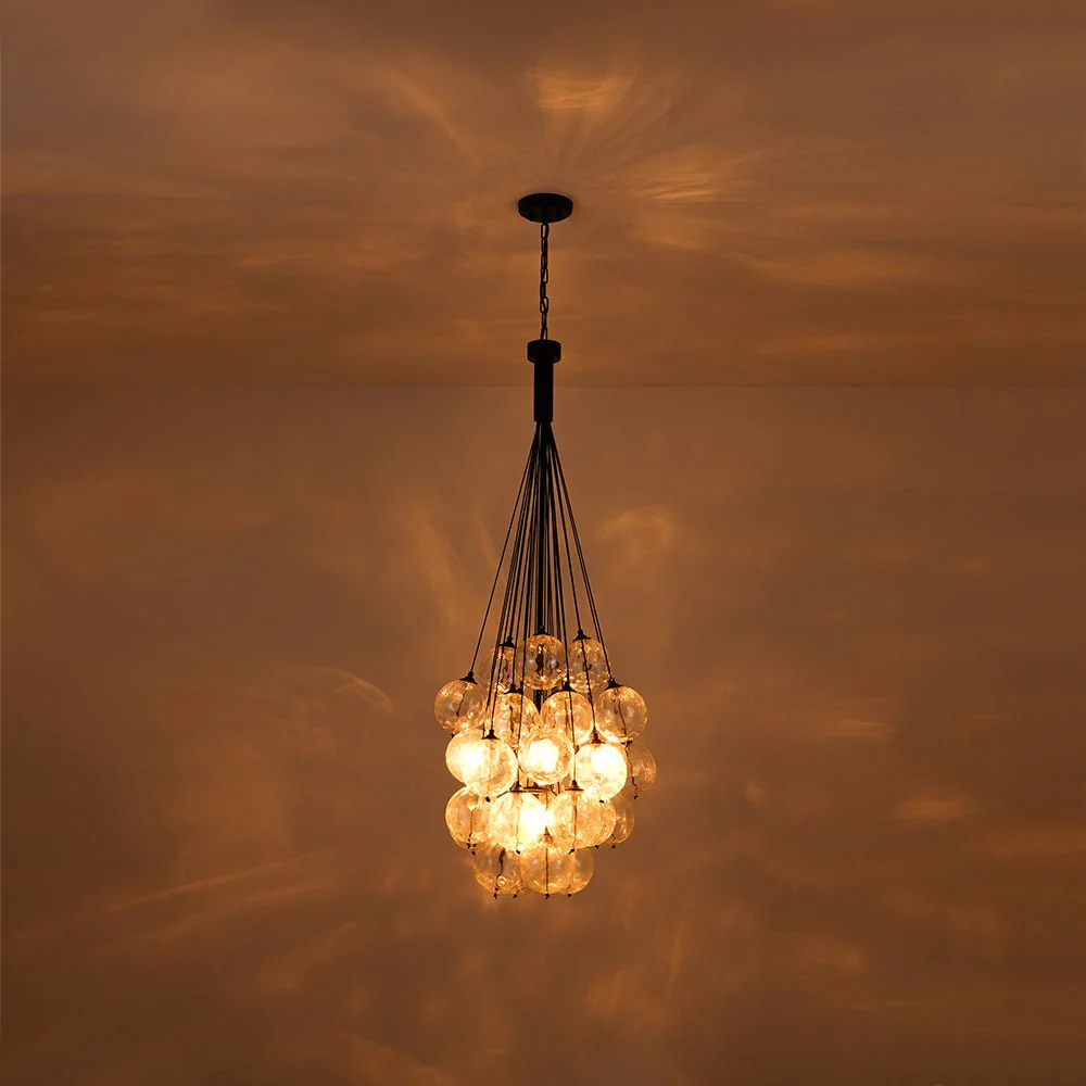 Glam Cluster Textured Water Glass Globe Bubble Chandelier - Image 8