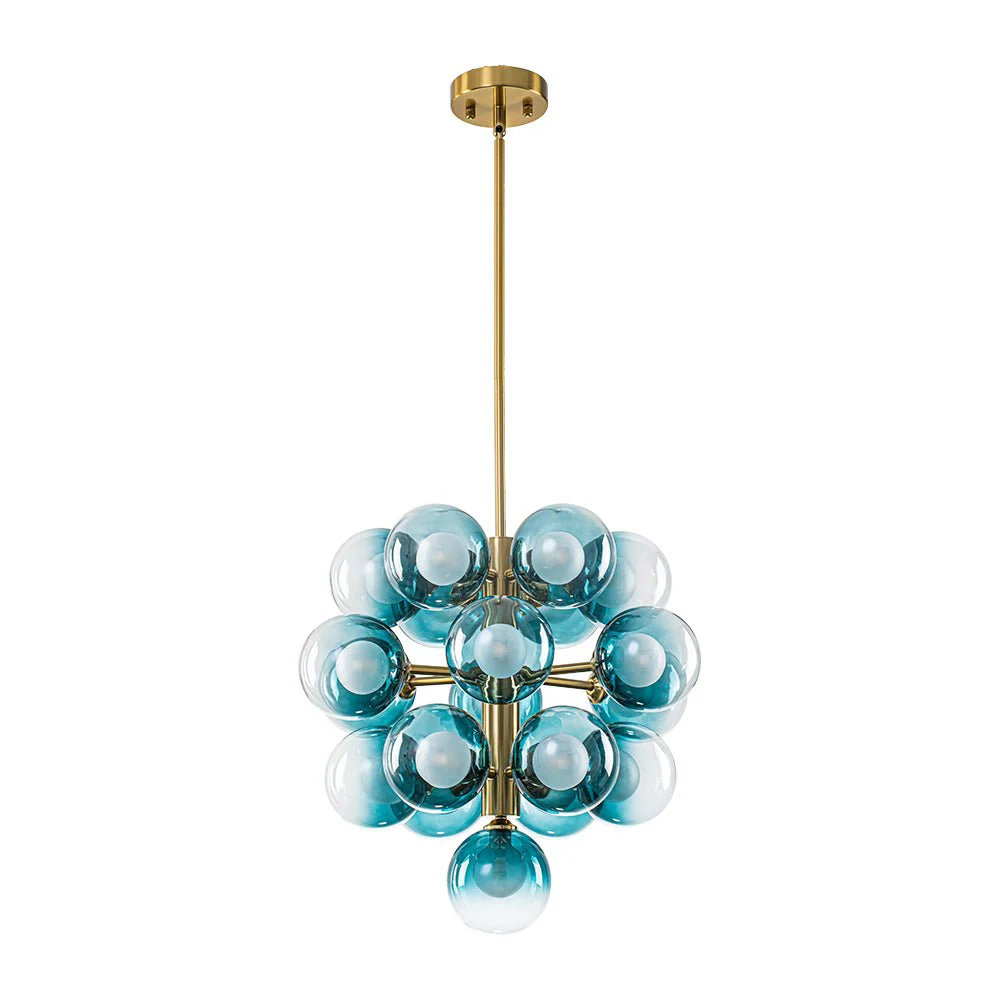 Glam Cluster White Blue Glass Bubble Tiered Chandelier - Image 4