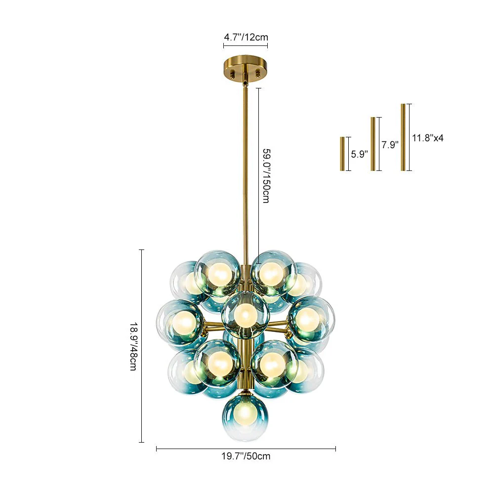 Glam Cluster White Blue Glass Bubble Tiered Chandelier - Image 7