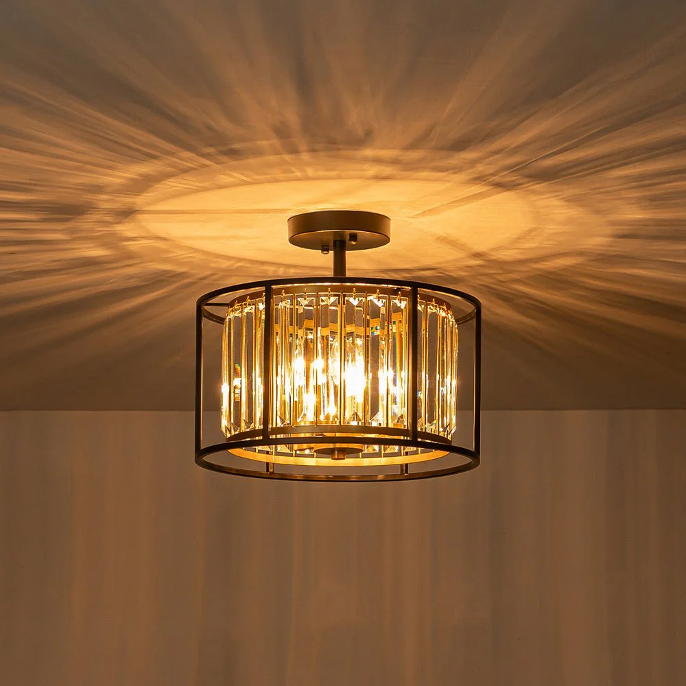 Glam Crystal Drum Round Semi Flush Ceiling Light - Image 3