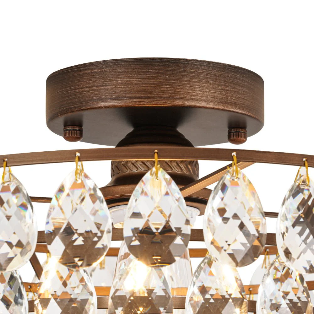 Glam Faceted Crystal Round Tiered Semi Flush Mount Light - Image 10