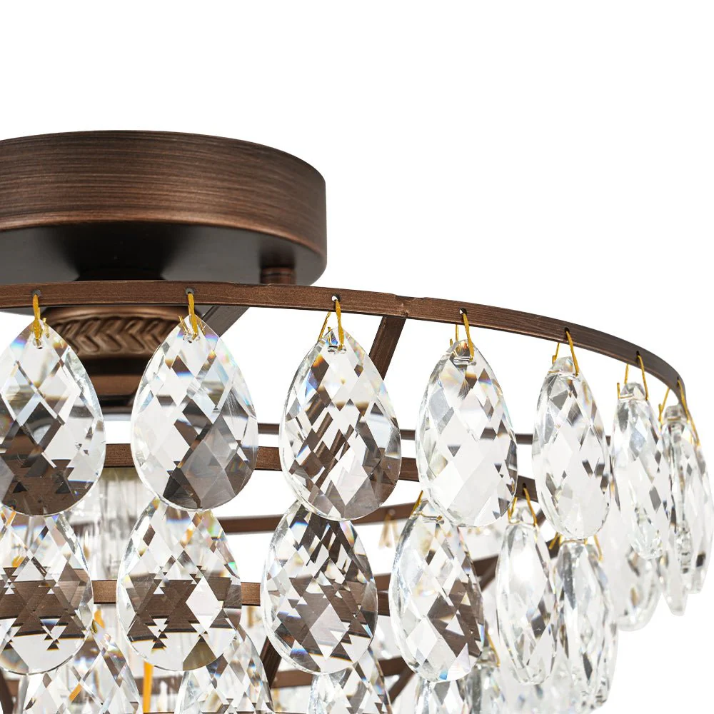 Glam Faceted Crystal Round Tiered Semi Flush Mount Light - Image 11