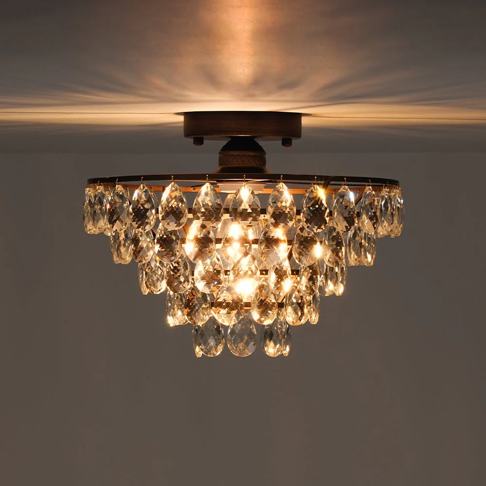 Glam Faceted Crystal Round Tiered Semi Flush Mount Light - Image 12