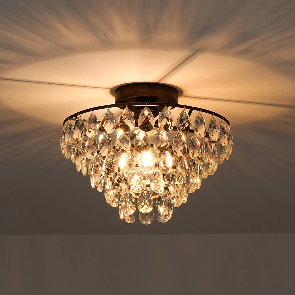 Glam Faceted Crystal Round Tiered Semi Flush Mount Light - Image 13