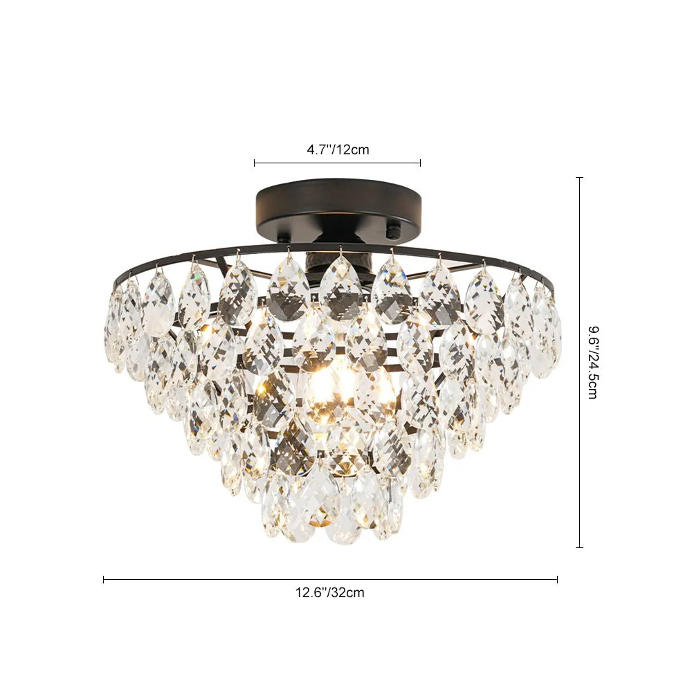 Glam Faceted Crystal Round Tiered Semi Flush Mount Light - Image 14
