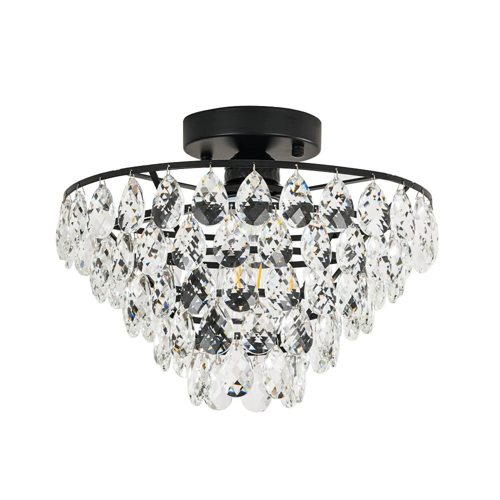 Glam Faceted Crystal Round Tiered Semi Flush Mount Light - Image 15