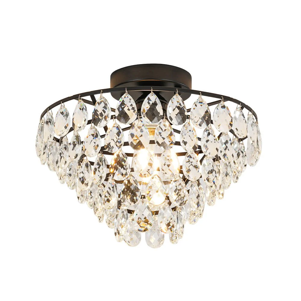Glam Faceted Crystal Round Tiered Semi Flush Mount Light - Image 16