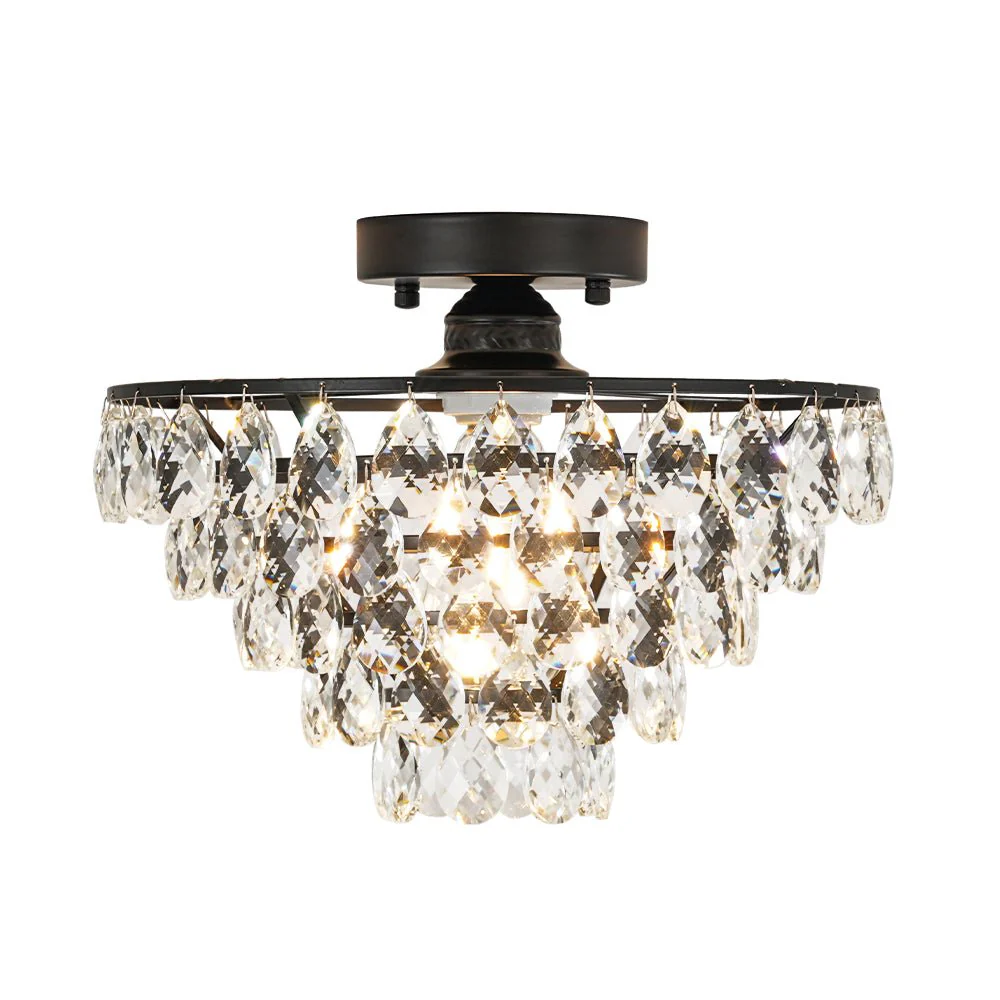 Glam Faceted Crystal Round Tiered Semi Flush Mount Light - Image 17