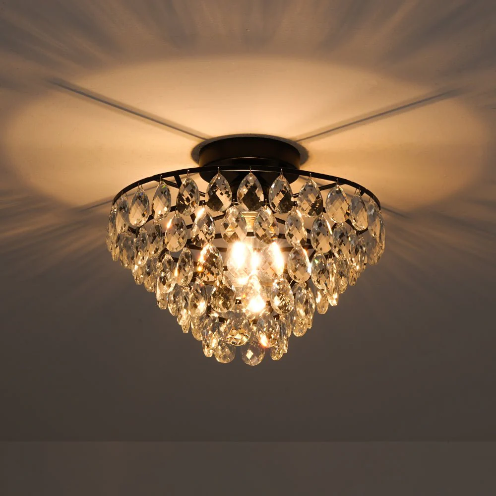 Glam Faceted Crystal Round Tiered Semi Flush Mount Light - Image 18