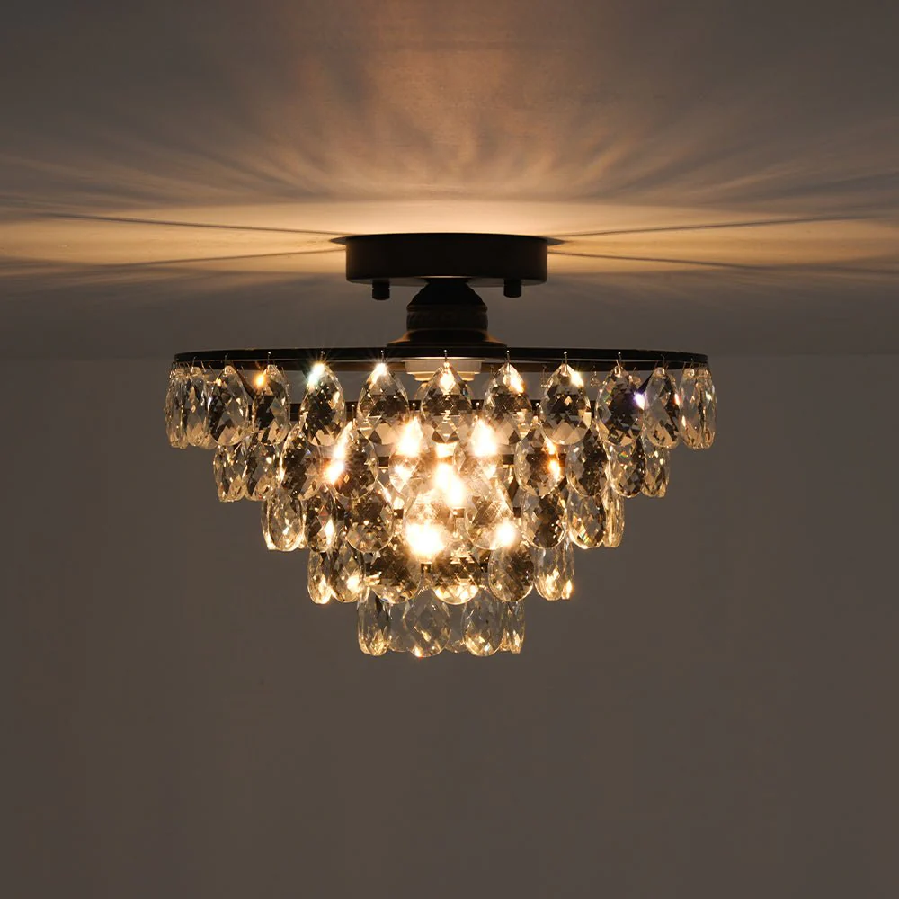 Glam Faceted Crystal Round Tiered Semi Flush Mount Light - Image 19