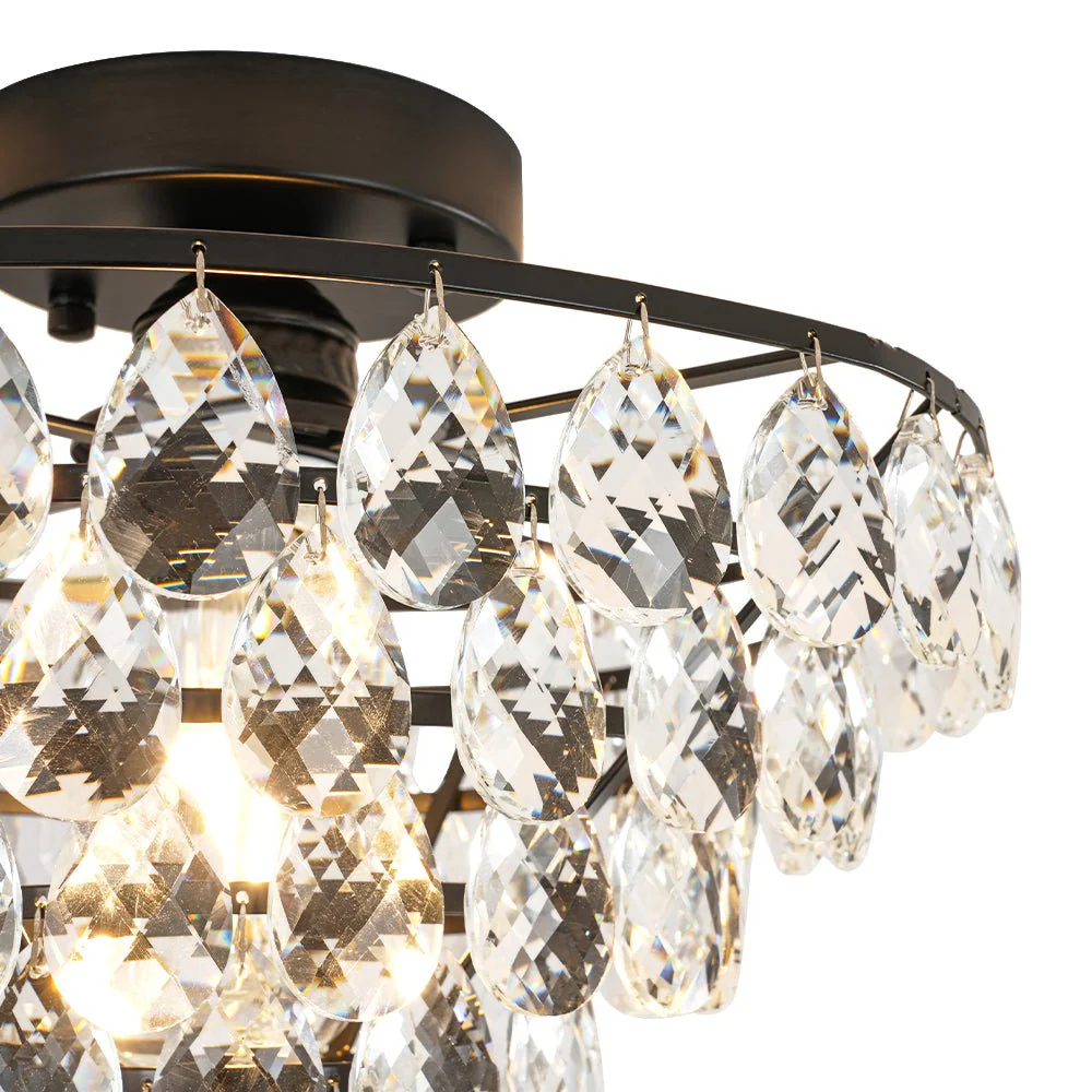 Glam Faceted Crystal Round Tiered Semi Flush Mount Light - Image 21