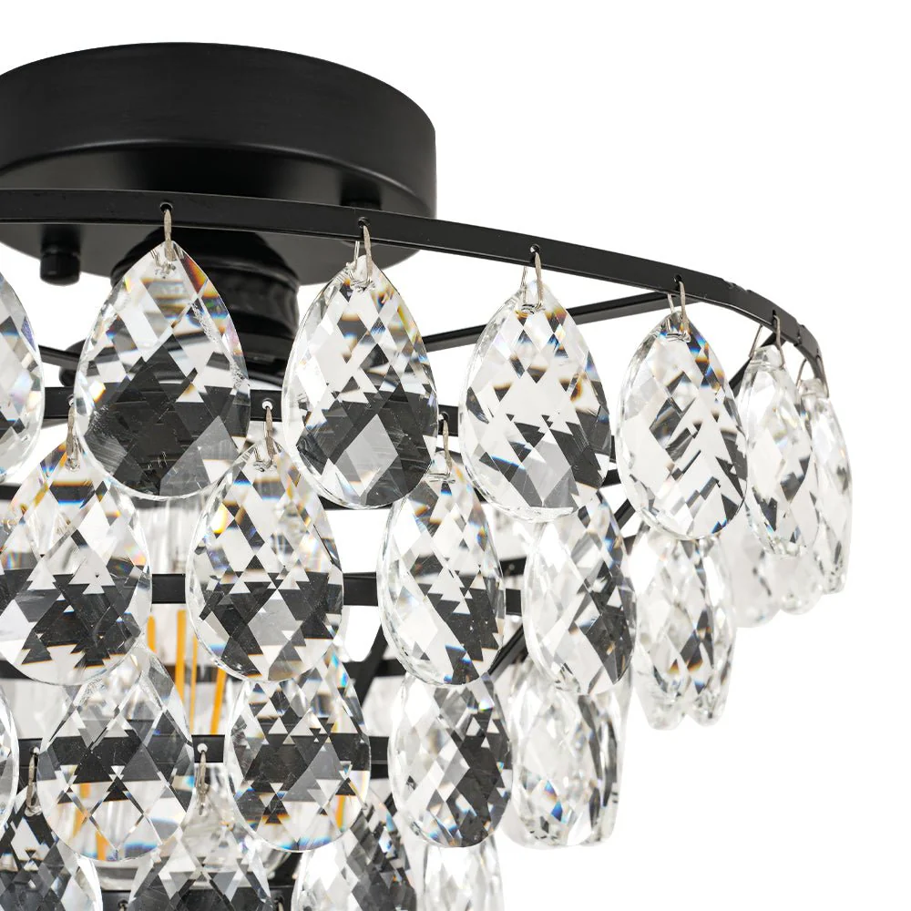 Glam Faceted Crystal Round Tiered Semi Flush Mount Light - Image 22