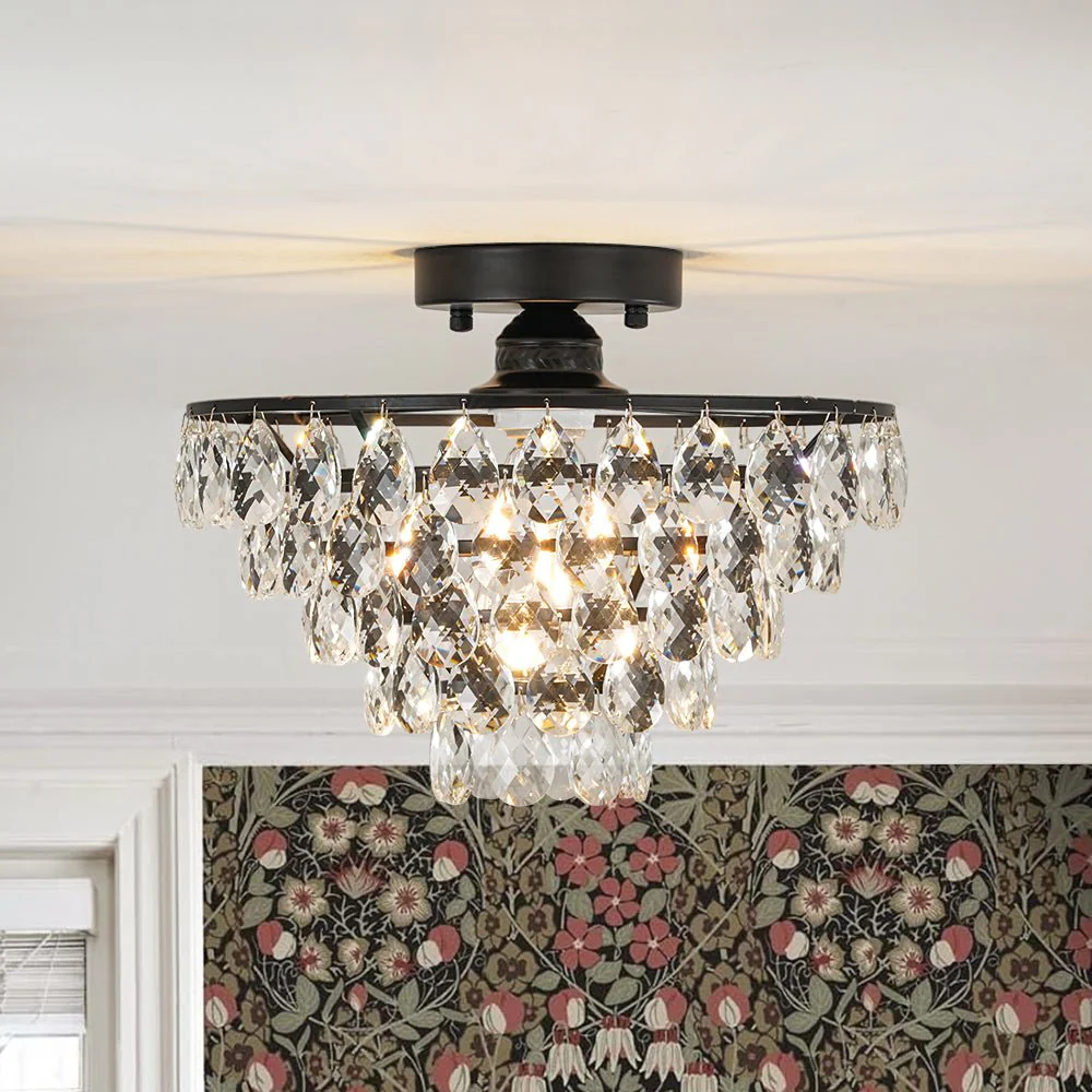 Glam Faceted Crystal Round Tiered Semi Flush Mount Light - Image 3