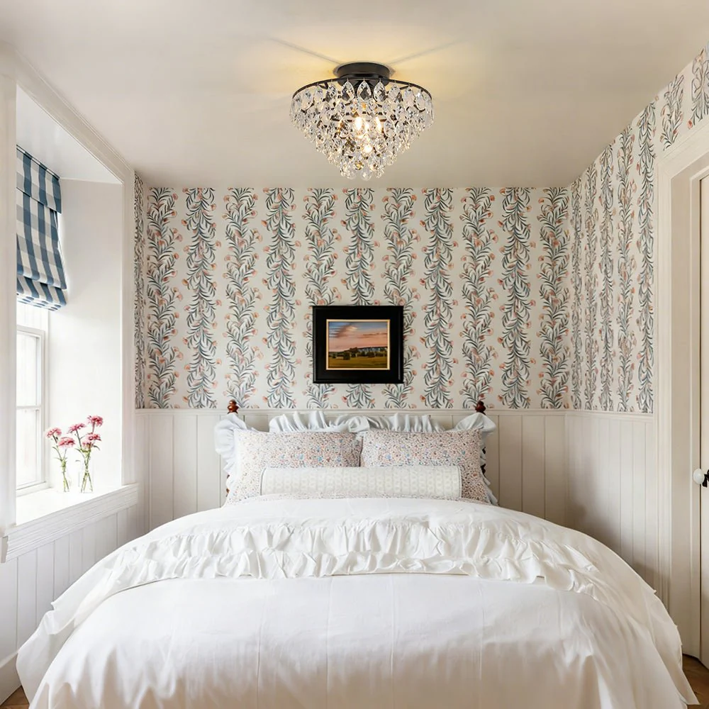 Glam Faceted Crystal Round Tiered Semi Flush Mount Light - Image 4