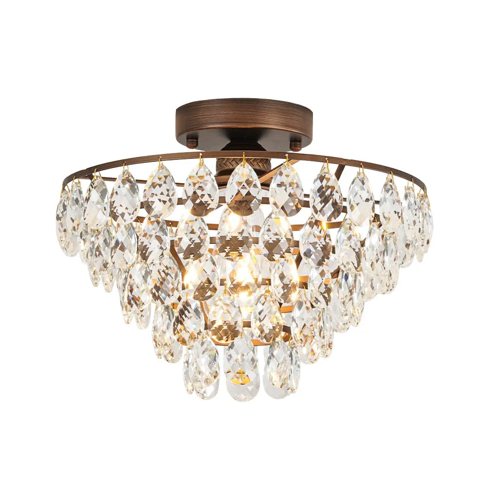 Glam Faceted Crystal Round Tiered Semi Flush Mount Light - Image 5