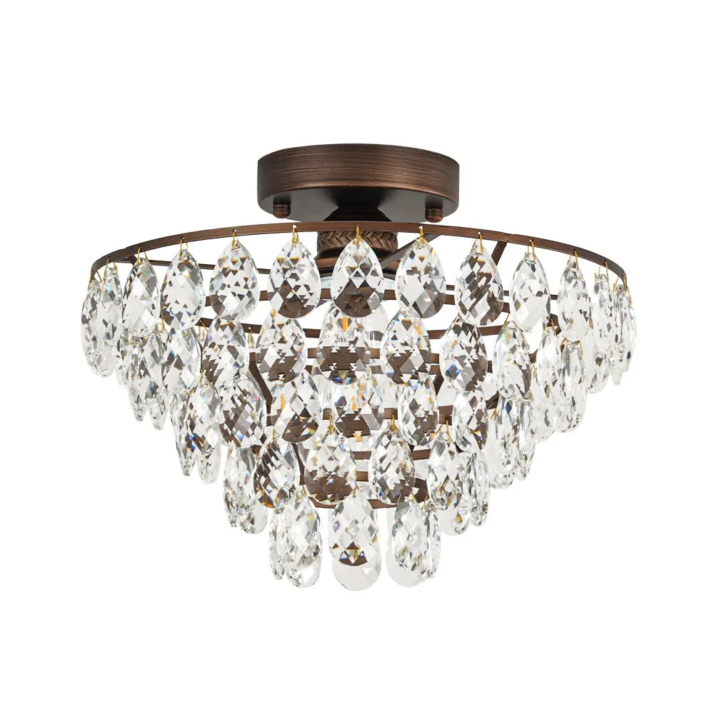 Glam Faceted Crystal Round Tiered Semi Flush Mount Light - Image 6
